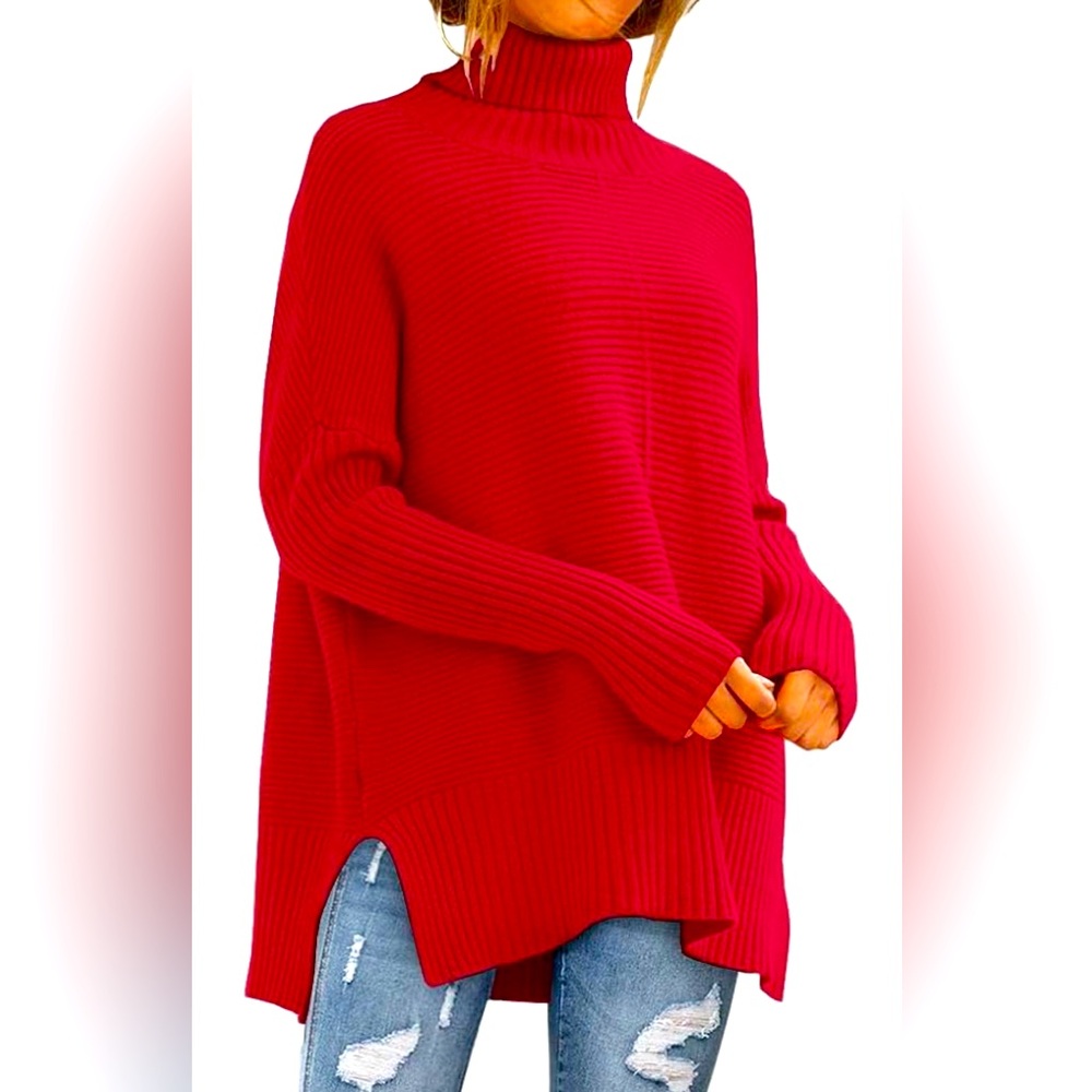 LILLUSORY Oversized Turtleneck Sweaters Pullover Ribbed Tunic Sweater
